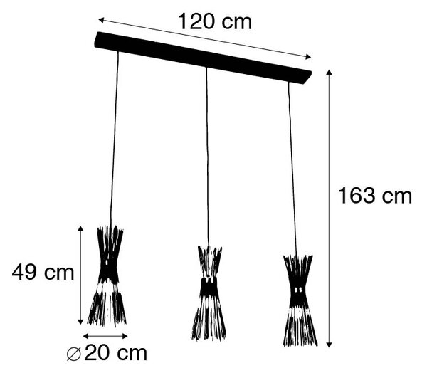 Podeželska viseča svetilka črna podolgovata 3-svetlobna - Metla