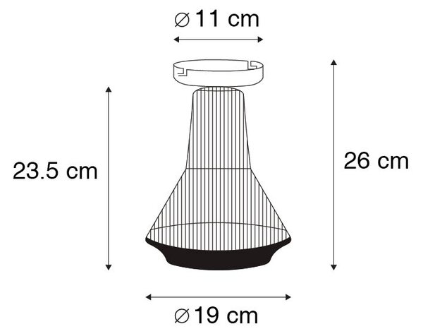 Podeželska stropna svetilka črna z vrvjo 19 cm - Jenthe