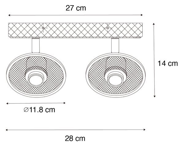 Industrijski stropni reflektor črn z lesom 2 luči - Jasmijn