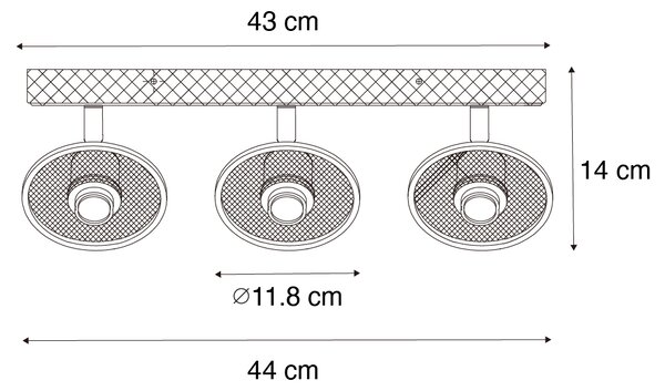 Industrijski stropni reflektor črn z lesom 3-light - Jasmijn