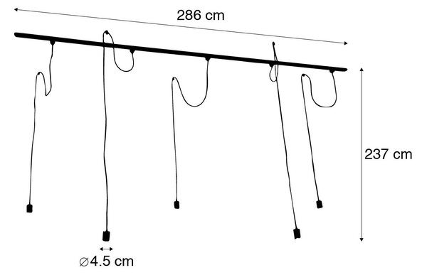 Sodoben 1-fazni tračni sistem s 5 visečimi svetilkami črne barve - Cavalux