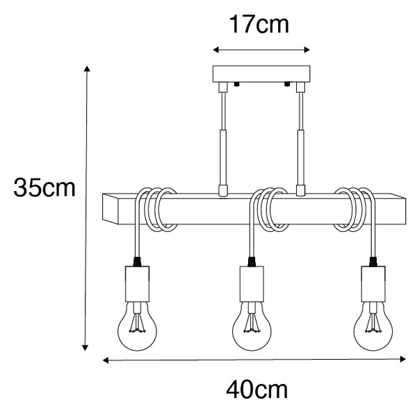 Industrijska viseča svetilka iz lesa z jeklom 3 -light - Gallow