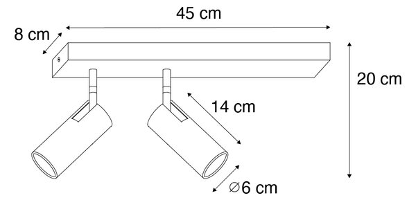 Moderni stropni reflektor črn 2-svetlobni nastavljiv - Renna