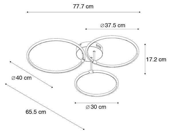 Stropna svetilka iz jekla z LED 3-stopenjskim zatemnjevanjem 3-svetilka - Joaniqa