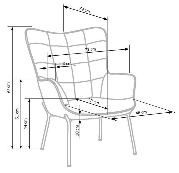 Fotelj Houston 868, Temno modra, 71x79x97cm, Noge: Kovina