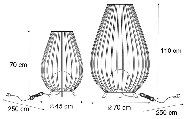 Komplet stoječih svetilk črna z opalom 110 cm in 70 cm - Angela