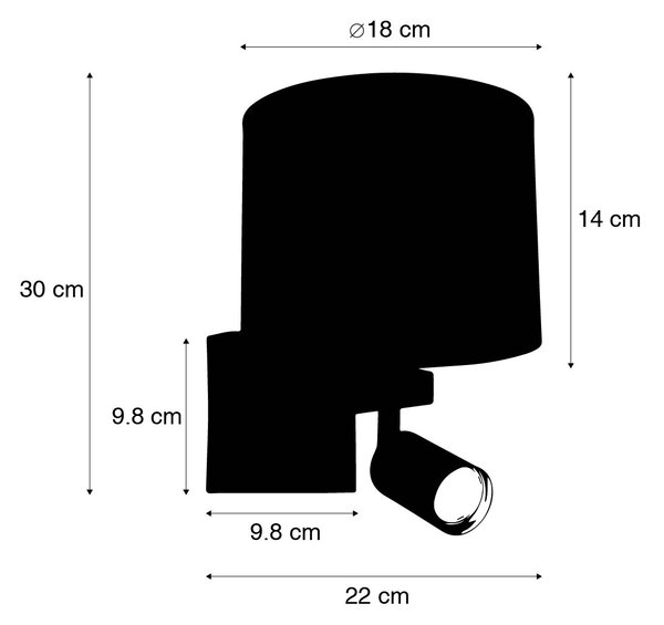 Stenska svetilka bela z bralno lučko in odtenkom 18 cm črna - Brescia