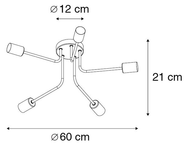 Dizajn stropna svetilka črna 5-luč - lahka