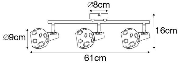 Stropna svetilka zlata 56 cm z dimnim steklom 3-luč - Vidro