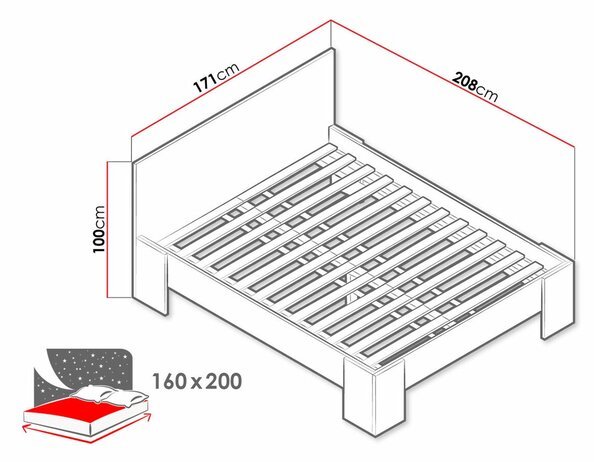 Postelja Parma C105, 160x200, Iverna plošča, Posteljno dno, 171x208x100cm