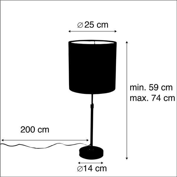 Namizna svetilka črna z velur odtenkom modra z zlatom 25 cm - Parte