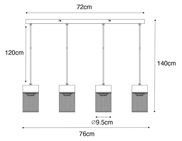 Industrijska viseča svetilka črna 4-light - Jim