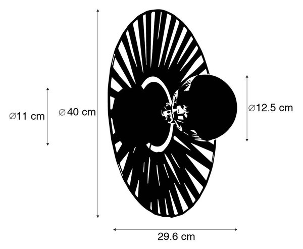 Stenska svetilka črna 40 cm vključno z zgornjim ogledalom G125 črna zatemnitev - Leia