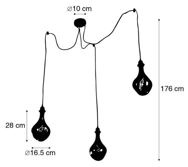 Viseča svetilka, črna, 3 luči, vključno z LED jantarno zatemnitvijo - Cava Luxe