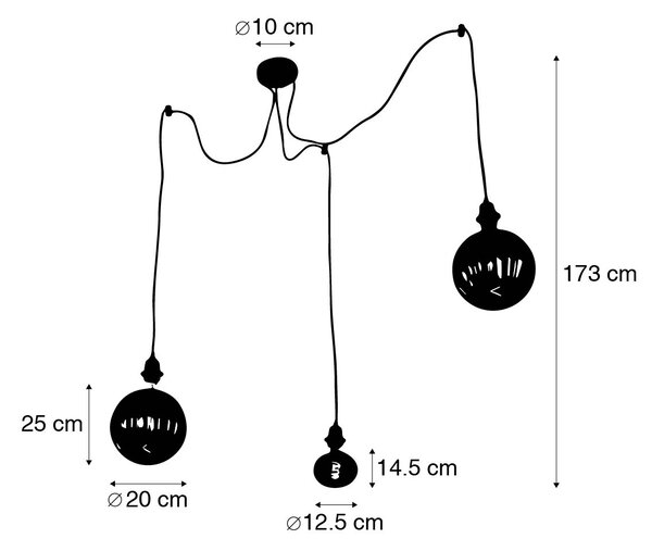 Viseča svetilka črna 3 luči z LED zatemnitvijo dima - Cava Luxe