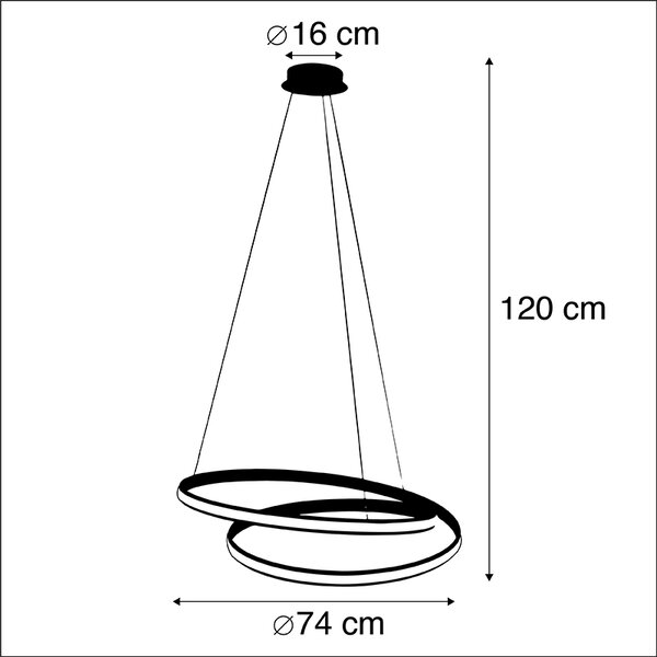 Moderna viseča svetilka bela 74 cm z LED zatemnitvijo - Rowan