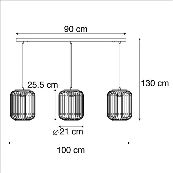 Podeželska viseča svetilka iz ratana 3-luč - Manila