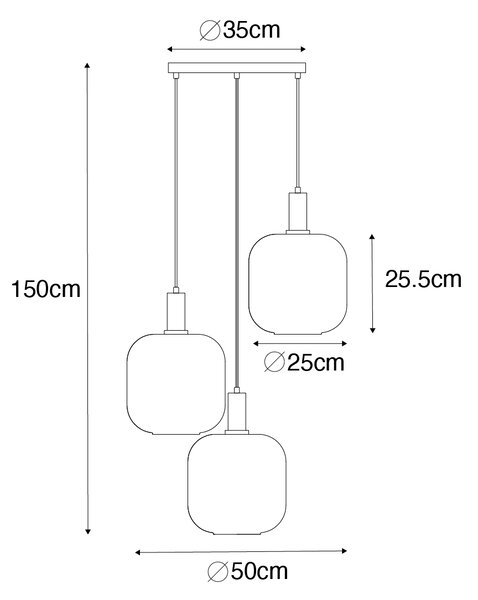 Dizajnerska viseča svetilka črna z medeninastim in jantarnim steklom 3 luči - Zuzanna