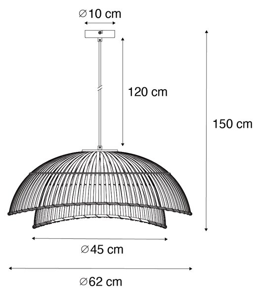 Orientalska viseča svetilka črna z naravnim bambusom 62 cm - Pua