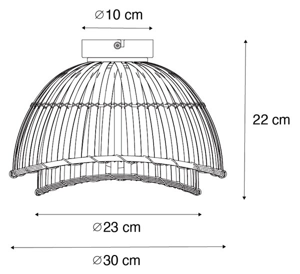 Orientalska stropna svetilka črna z naravnim bambusom 30 cm - Pua