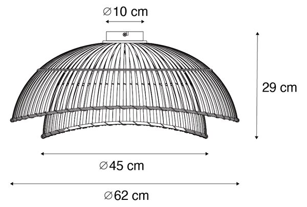 Orientalska stropna svetilka črni bambus 62 cm - Pua