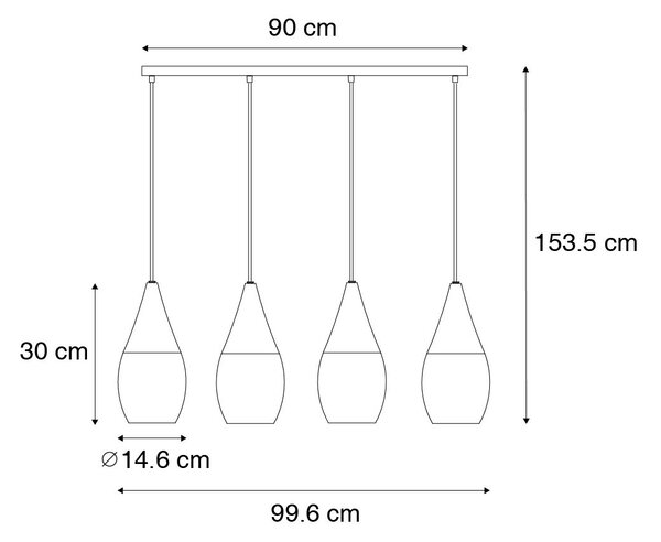 Moderna viseča svetilka črna z opalnim steklom 4-light - Drop