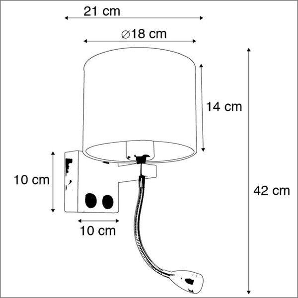 Stenska svetilka zlata z USB in senčnikom bela 18 cm - Brescia Combi