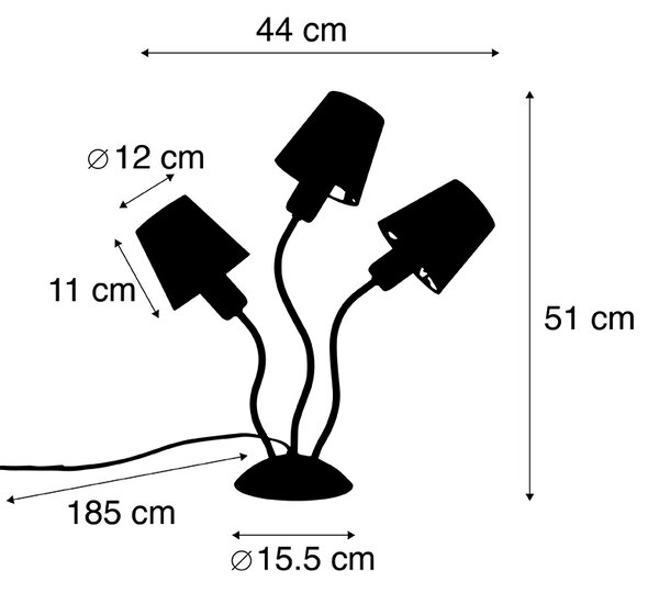 Dizajnerska namizna svetilka črna 3 luči s senčniki - Wimme