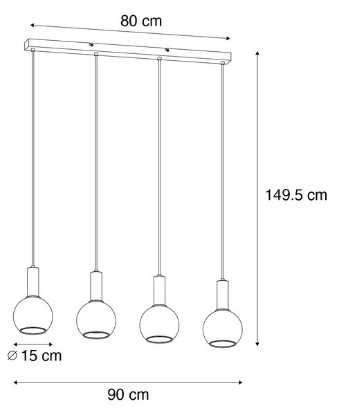 Art Deco viseča svetilka črna z dimnim steklom 4 luči - Josje