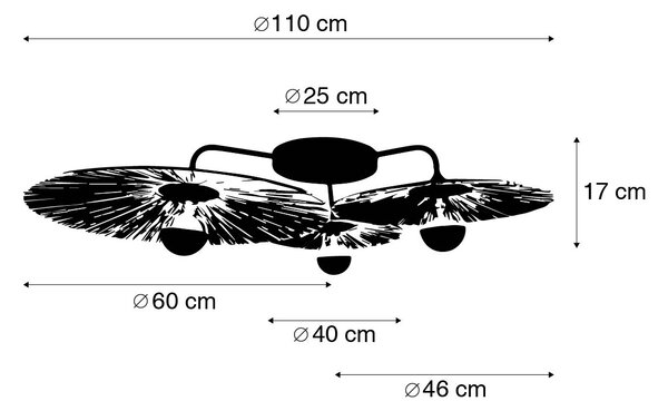 Podeželska stropna svetilka črna z vrvjo 3-light - Leia