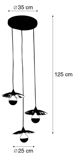 Podeželska viseča svetilka črna z vrvjo 3-light - Leia