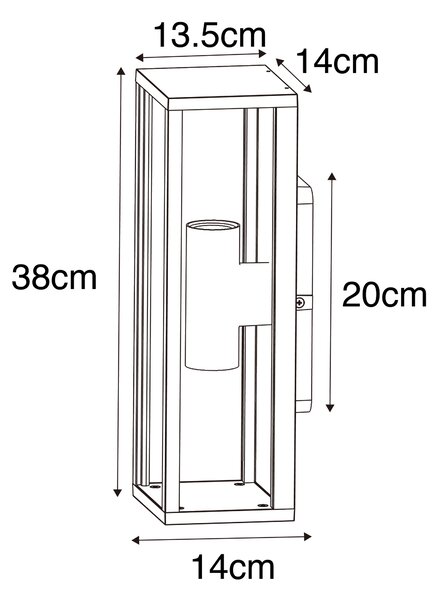 Industrijska stenska svetilka rjasto rjava 38 cm 2-svetlobna IP44 - Charlois