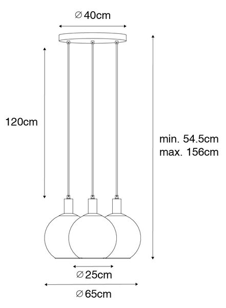 Dizajnerska viseča svetilka črna z zlatim steklom 3-light - Bert