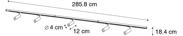 Moderni 1-fazni tračni sistem s 5 reflektorji 35 mm črne barve - Jeana Luxe