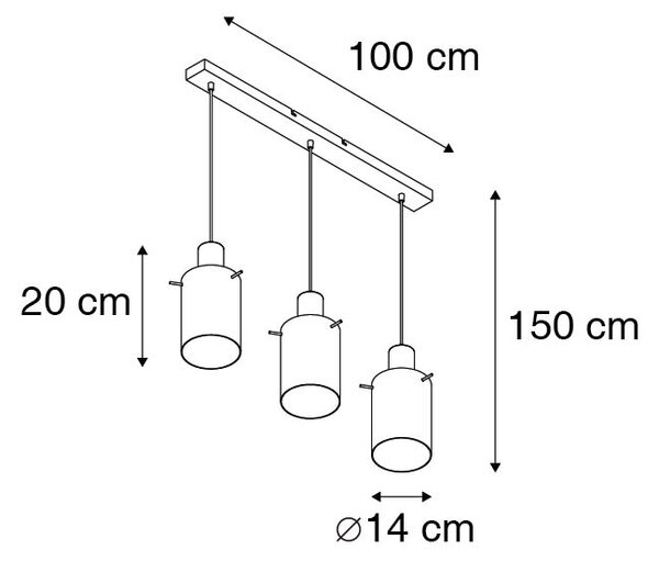 Viseča svetilka črna z dimnim steklom 3-luč - Vidra