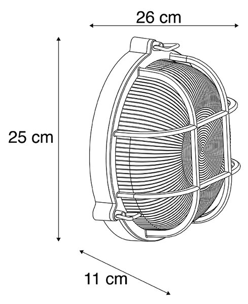 Industrijska okrogla stenska svetilka črna IP44 - Noutica