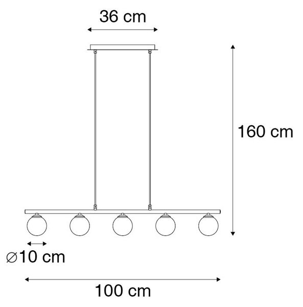 Sodobna viseča svetilka črna 100 cm 5-luč z dimnim steklom - Atene