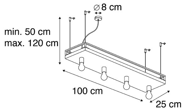 Industrijska viseča svetilka črna z lesom 4-luč - Polica