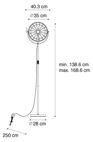 Industrijska stoječa svetilka črna 35 cm nastavljiva - Hanze