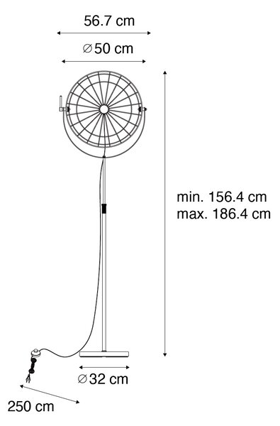 Industrijska stoječa svetilka črna 50 cm nastavljiva - Hanze