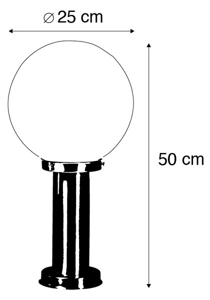 Zunanja svetilka jeklo iz nerjavečega jekla 50 cm - Sfera z ozemljenim trnom in kabelskim tulcem