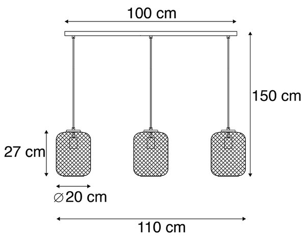 Industrijska viseča svetilka črna 110 cm 3-svetlobna - Bliss Mesh