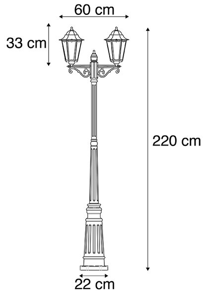 Zunanja svetilka črna 220 cm 2-svetloba IP44 - Havana