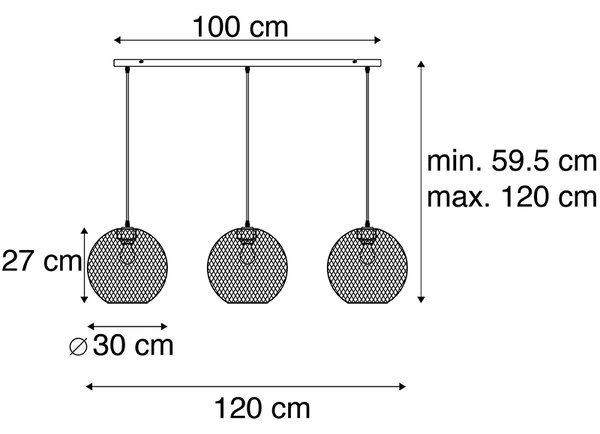 Moderna viseča svetilka črna 3-luč - Mesh Ball