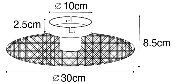 Country stropna in stenska svetilka črna z ratanom 35 cm - Kata