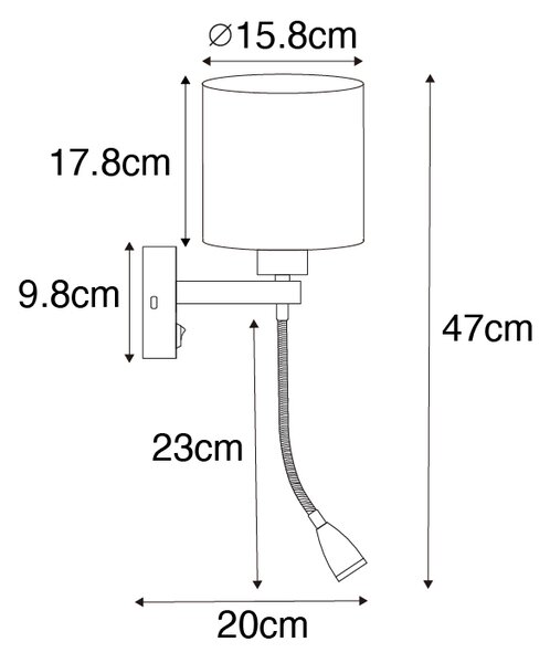 Stenska svetilka črna s flex krakom in senčnikom zlata 15 cm - Brescia