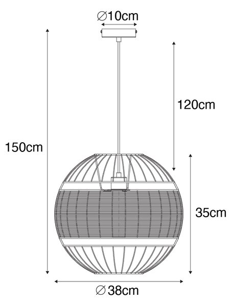 Orientalska viseča svetilka črna z ratanom 38 cm - Emir