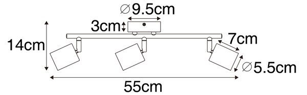 Industrijski reflektor v črni barvi z lesom, nagiben 3-light - Jeana