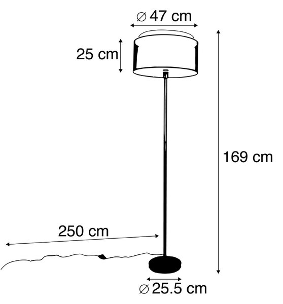 Dizajn talna svetilka črna s črno-belo senco 47 cm - Simplo