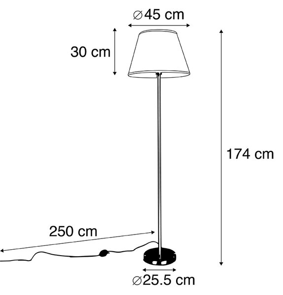 Sodobna talna svetilka jeklo z belim nagubanim senčilom 45 cm - Simplo